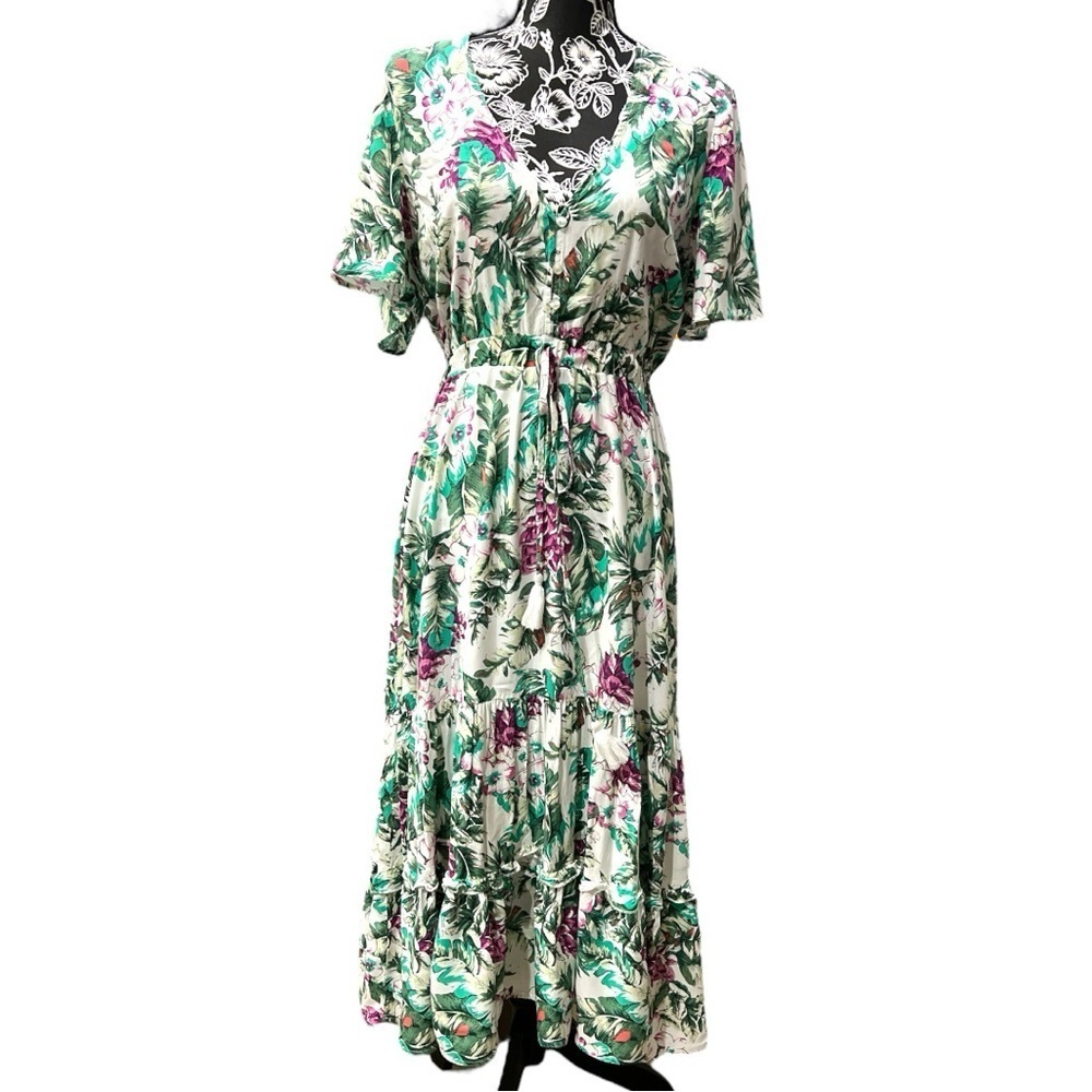 Sunday Mi Amor Tropical Floral Maxi Dress Small Boho Resort Rayon - Picture 2 of 13
